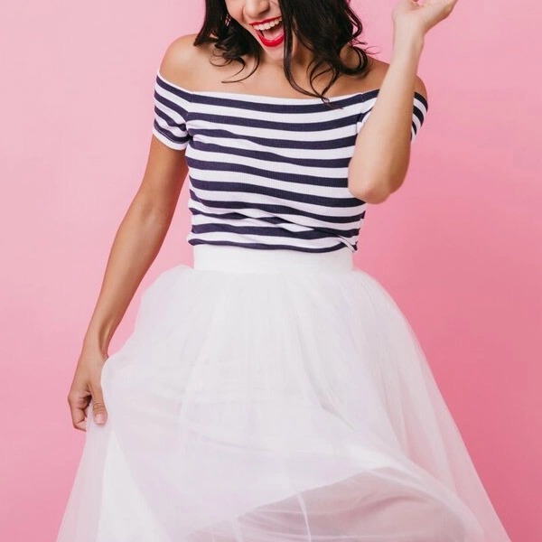 White Dress with Black Lines